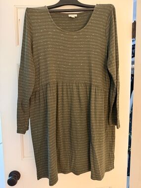 J. Jill Olive Green Striped Long Sleeve Babydoll Dress